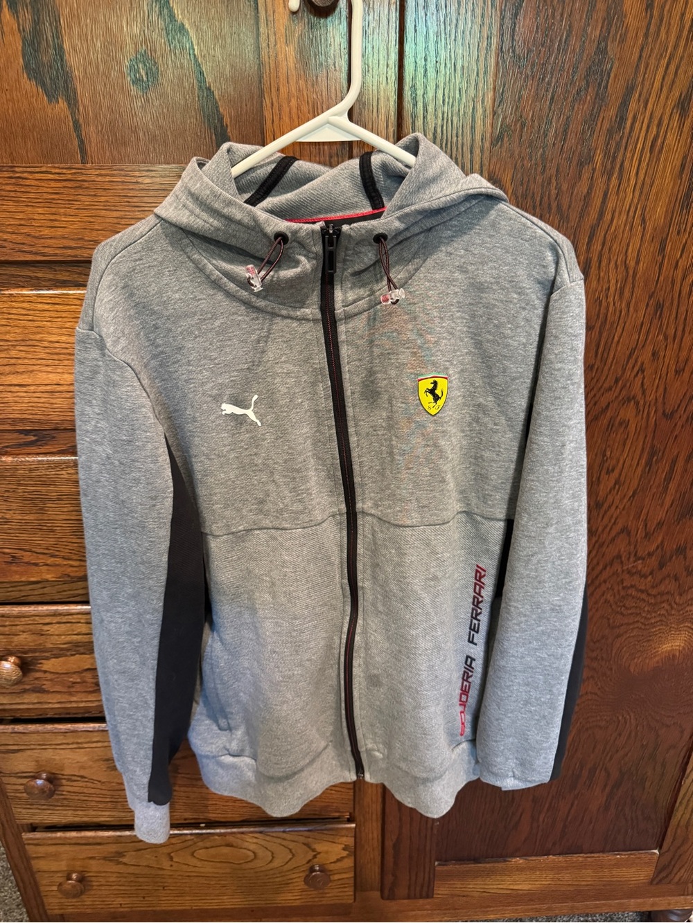 Puma x Ferrari Gray Hoodie with Black Trim and Red Piping